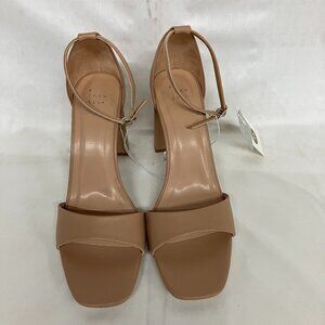 A New Day Women's 11 Tan Faux Leather High Block Heel Sandals Open Memory Foam